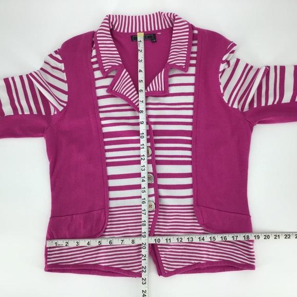 Orly Pink and White 3/4 Sleeve Cardigan, Large - Picture 14 of 16